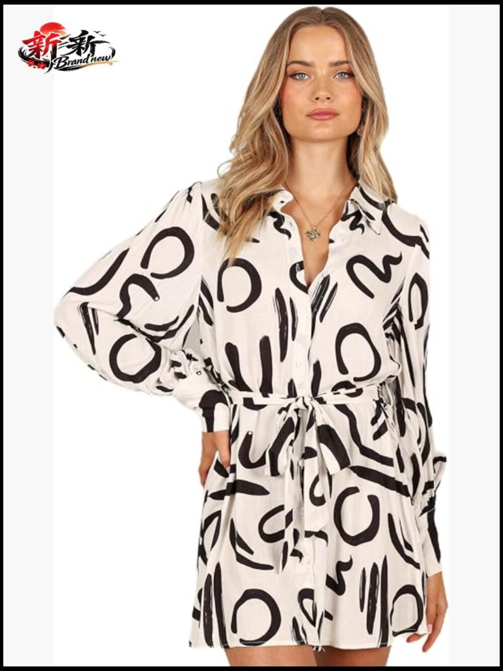 Wrap Mini Dress with Collared Neckline and Button Cuffs